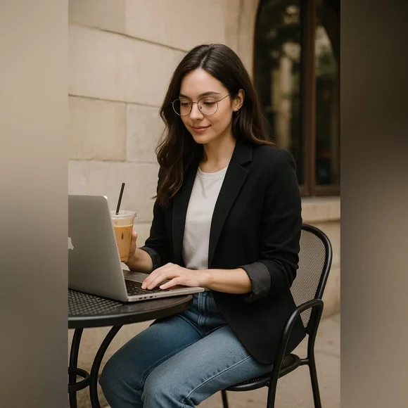 Skies Are Blue Black Blazer S Roll Sleeve Work Career Casual Jacket Office Corp - Picture 2 of 11